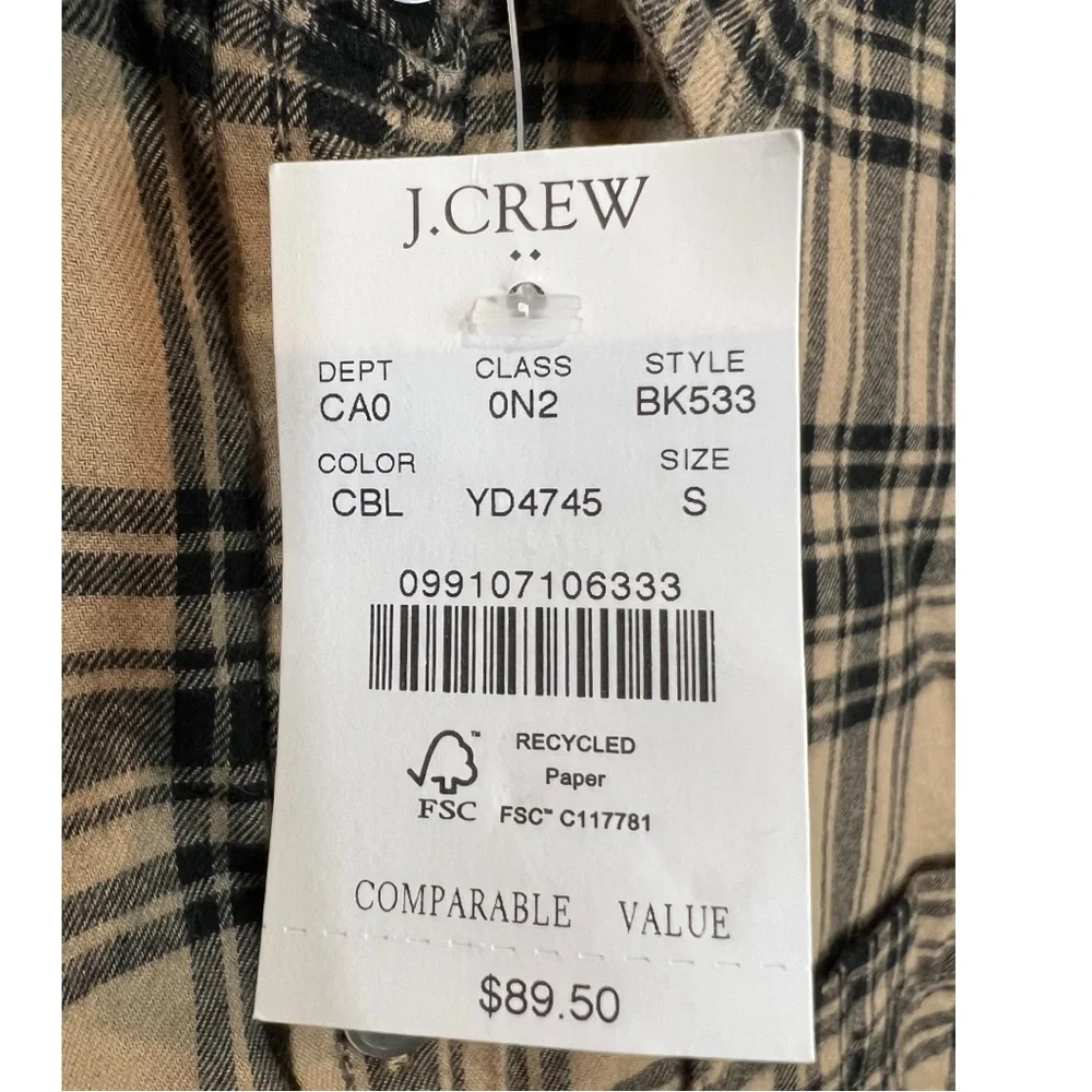 J Crew Factory Women’s black & tan brown Plaid Soft Flannel Shirt NWT